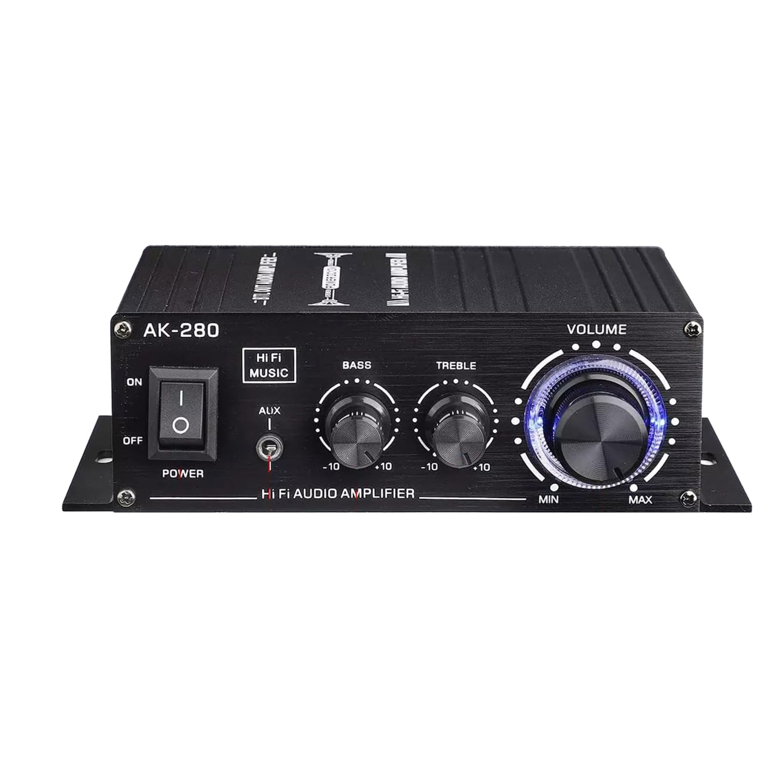 2-Channel HIFI Stereo Audio Digital Power Amplifier RCA & AUX Input Support Treble Bass Adjustment for Home Audio System
