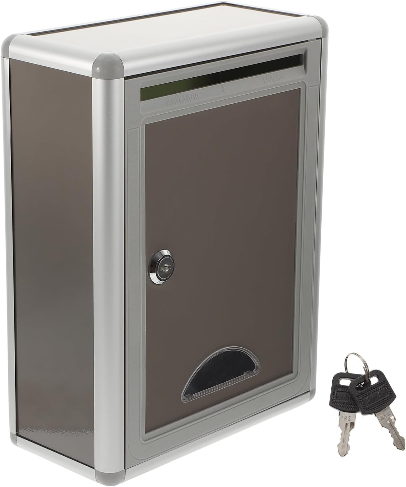 Stainless Steel Mailbox Suggestion Box with Lock, Wall Mounted Donation Box Metal Collection Box Hanging Letter Box Complaint Box for Office School Home Suggestion Collect Bin