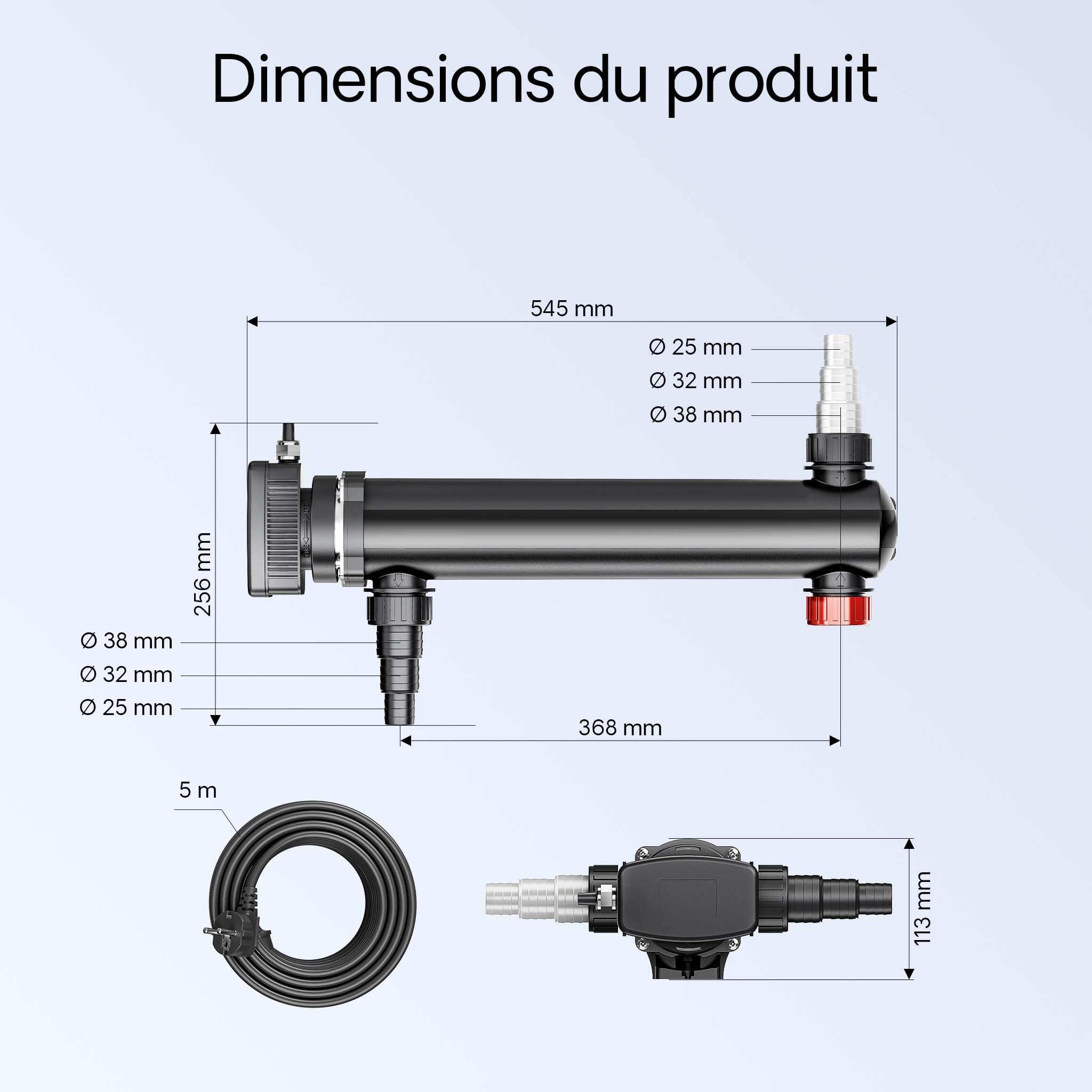SunSun CUV-336 Stérilisateur UV Bassin 7000 l/h 36 W Miroir INOX