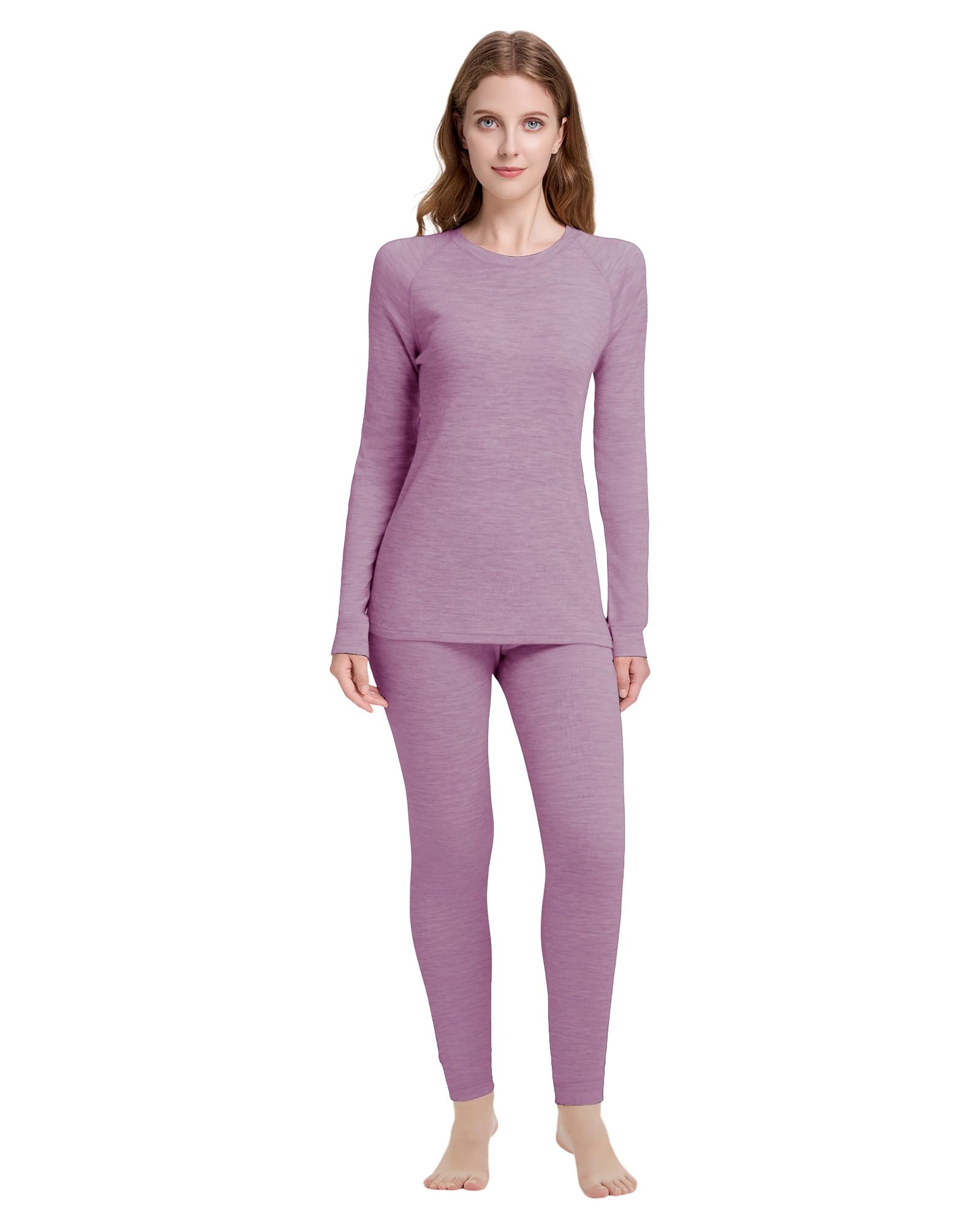 Ensemble Thermique Femme en Laine Mérinos 100%, sous-Vêtements Thermique, Couches de Base pour Ski, Randonnée, Sports d'hiver