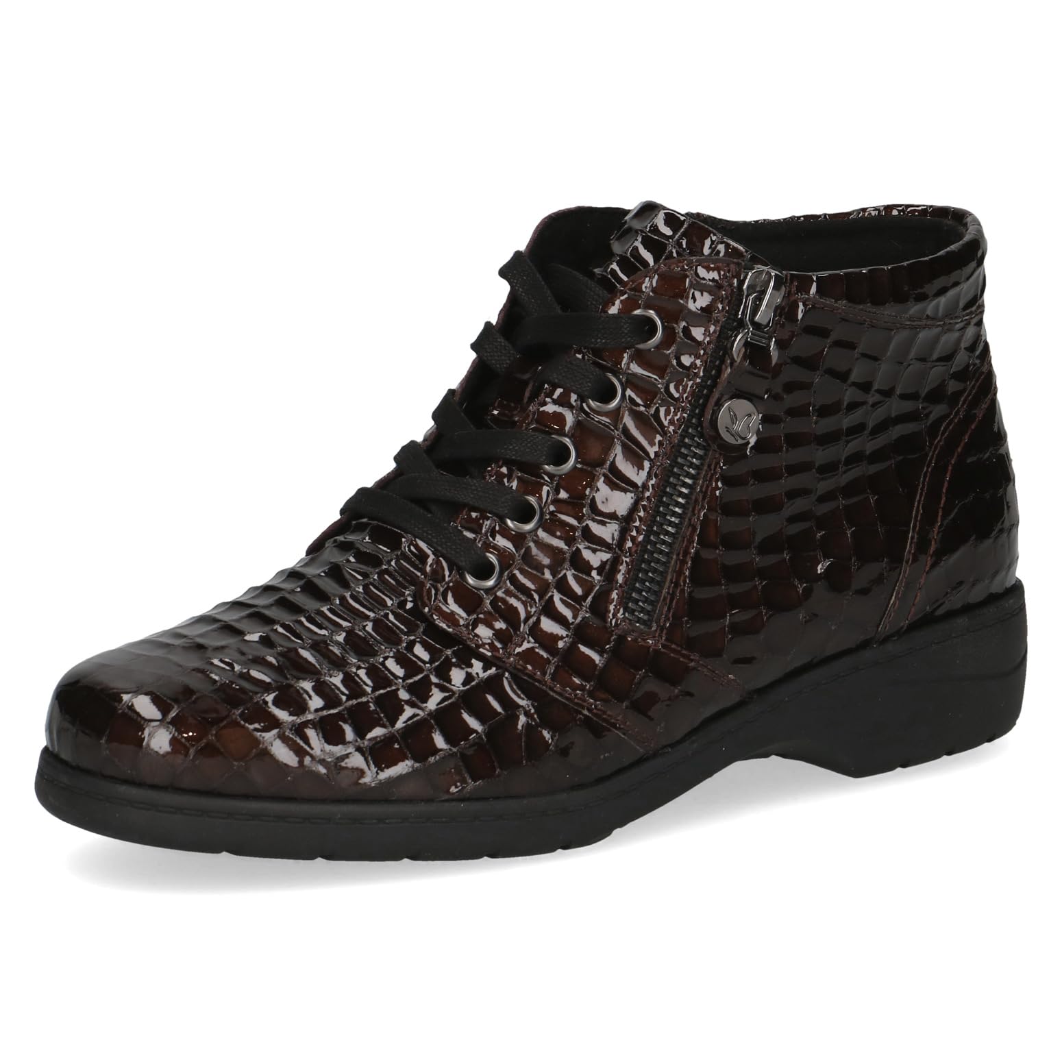 CAPRICE Comfort Women's leather ankle boots extra width H, Brown (Brown Croco), 3.5 UK
