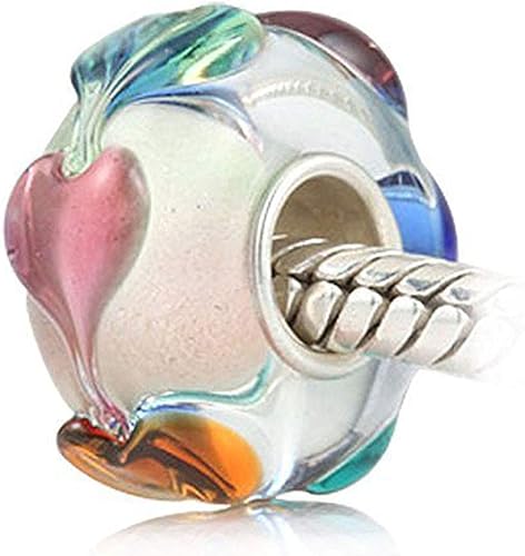 Lampwork - Dije de cristal de plata de ley 925 con dije de flor y hojas para bricolaje Plata