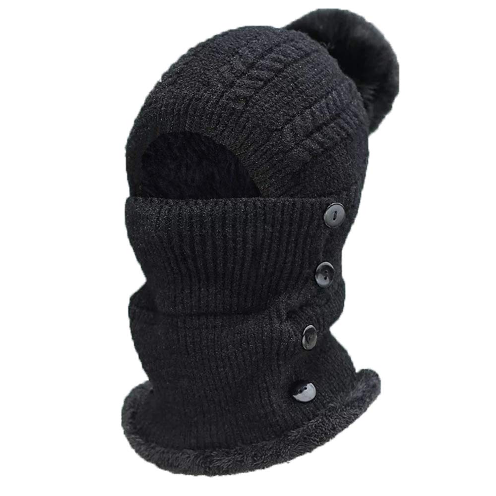 Darleen W Womens Winter Knit Hat Fleece Lined Beanie Hat Mask Set, Ski Cap with Pom Neck Warmer, 1 Pack