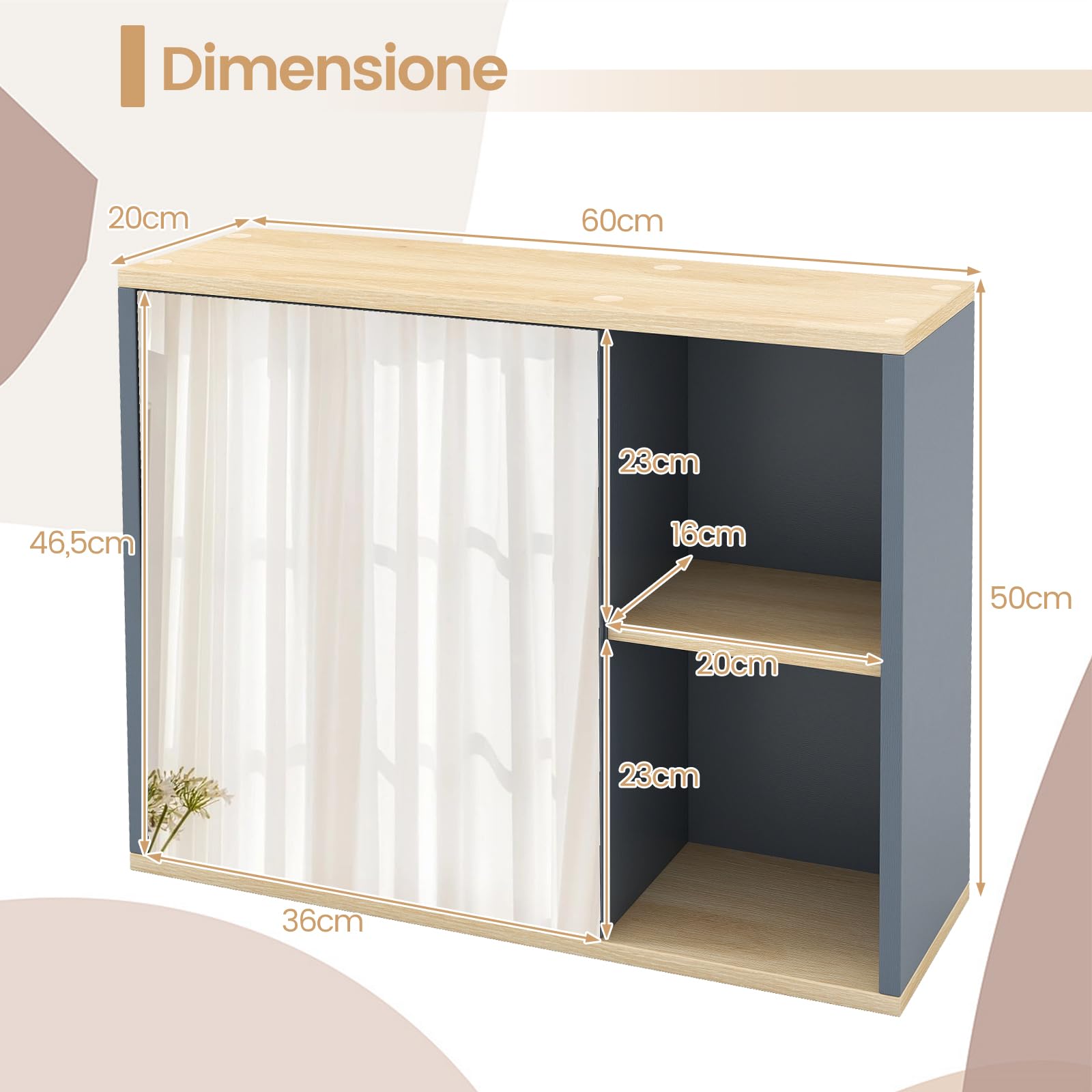 COSTWAY Armadietto Specchio Bagno, Specchiera Bagno da Parete con Porta Specchiata, Ripiano Regolabile e Scomparti Laterali Aperti, Specchio Contenitore Salvaspazio per Soggiorno 60 x 20 x 50 cm