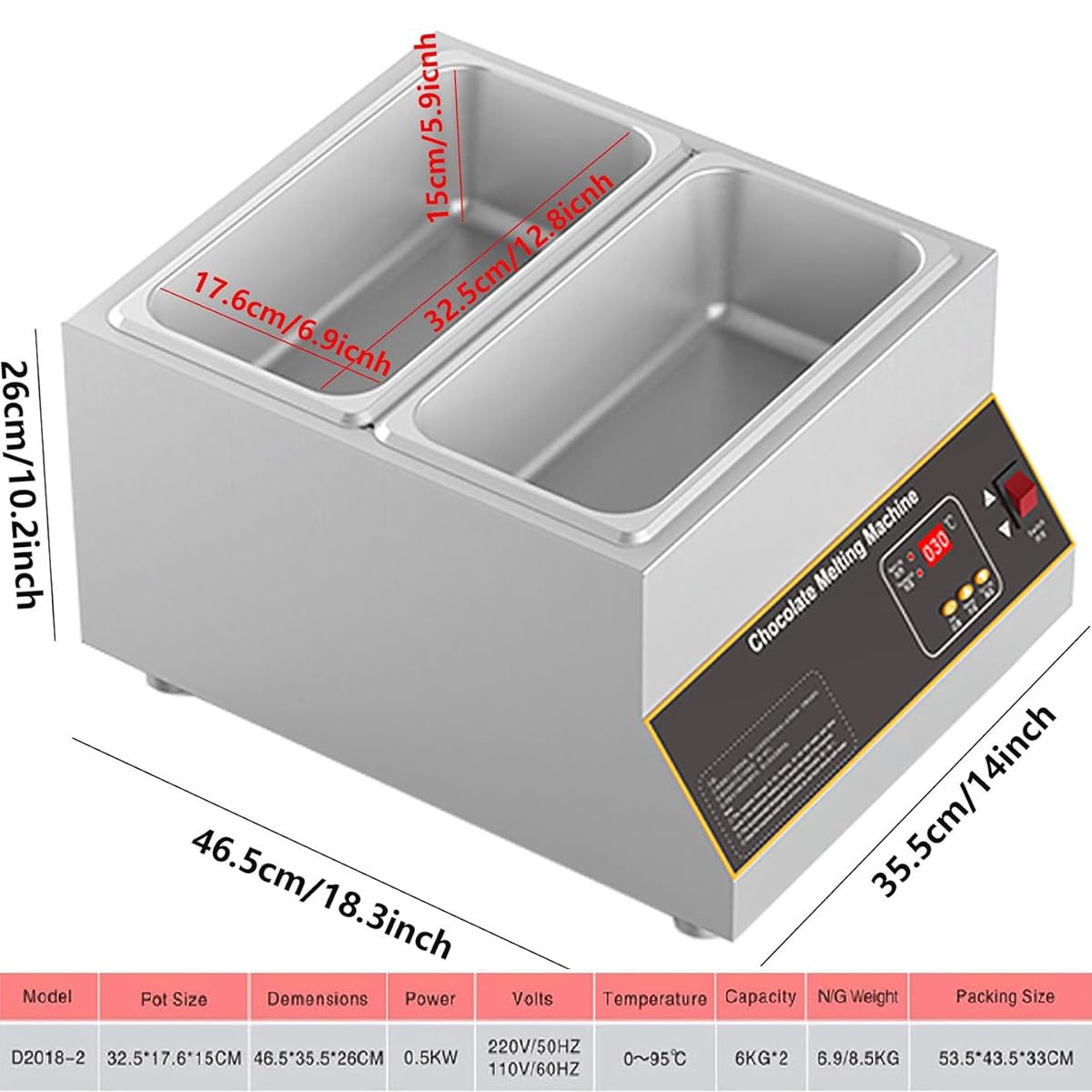 Temperatrice elettrica Commerciale per Cioccolato da 500 W, scioglitore di Cioccolato, temperatrice a Temperatura costante e a Risparmio energetico, 2grid