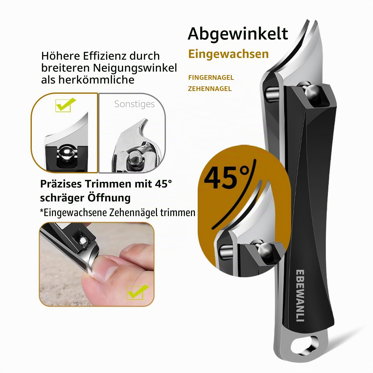 EBEWANLI Eingewachsene Zehennägel Set, 6-teilig Pediküre Set für Fussnägel | Edelstahl, Fusspflege Set Professionell für Eingewachsene Nägel, Gerade Nagelschere Fussnägel, Gebogene Nagelknipser
