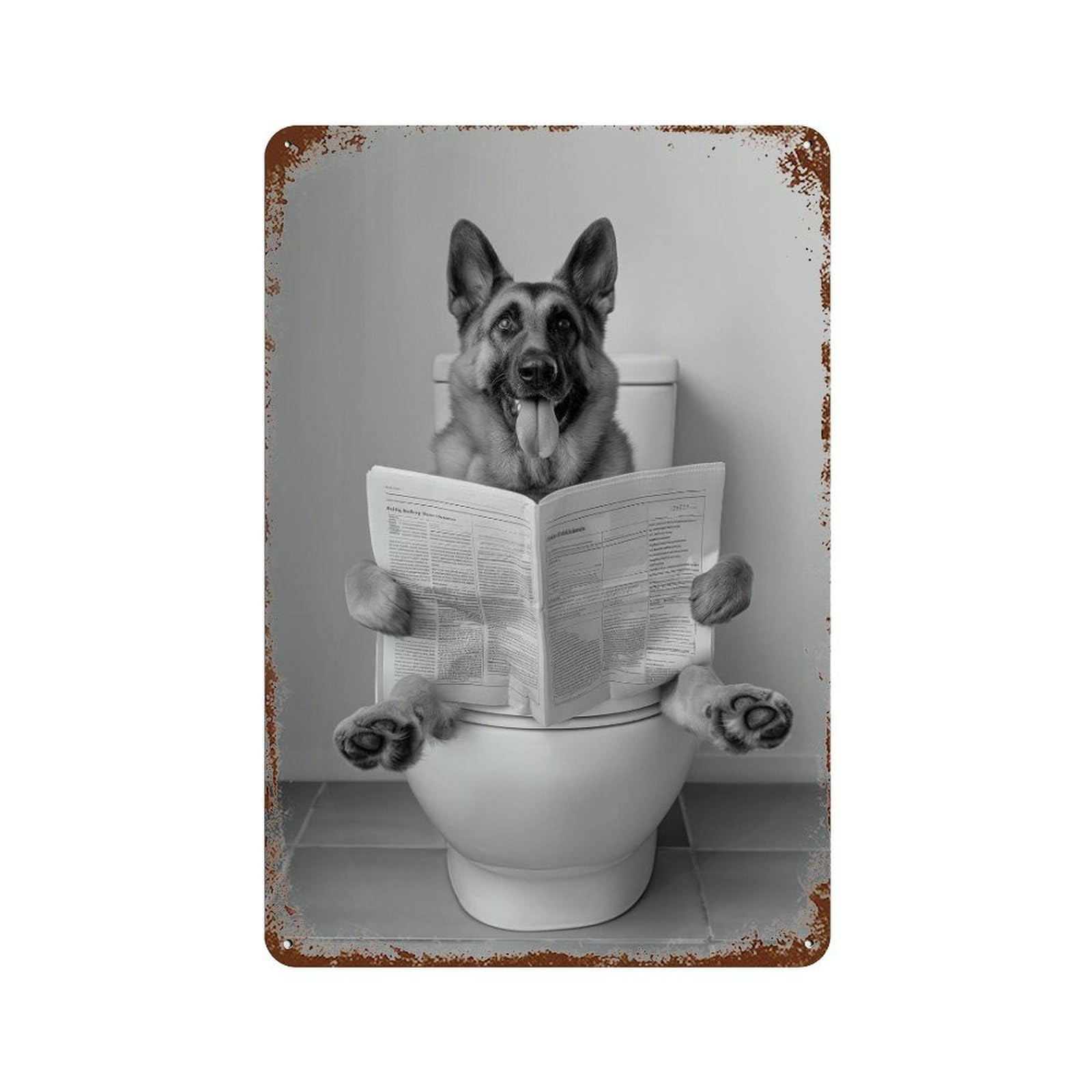 xiaoxiaoshen German Shepherd on Toilet Wall Art Wall Decor Art Metal Tin Poster Modern Home Decor Art Home Bar Shop Decorations Vintage Sign 30x20cm