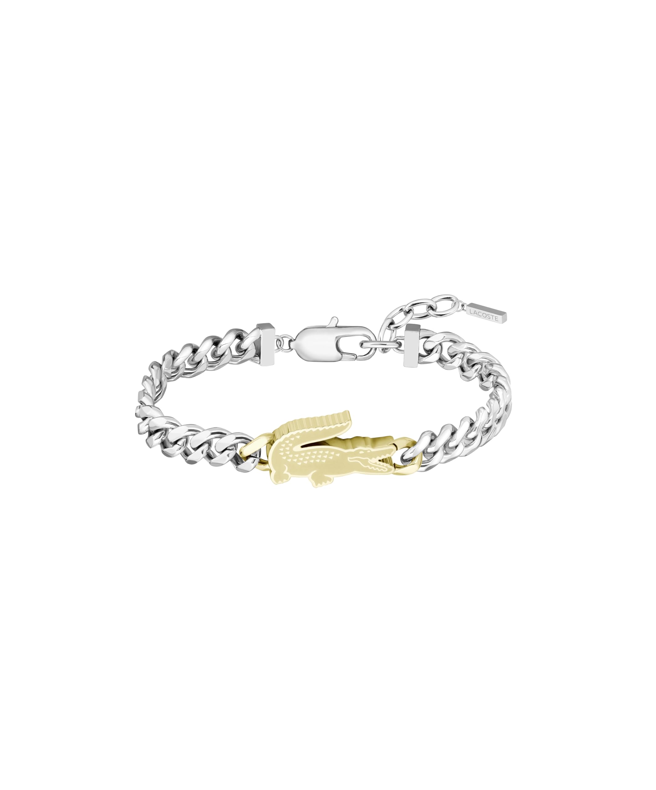 Lacoste Arthor Bracelet – Unisex Polished Curb Chain with Crocodile Detail – Modern Everyday Jewelry