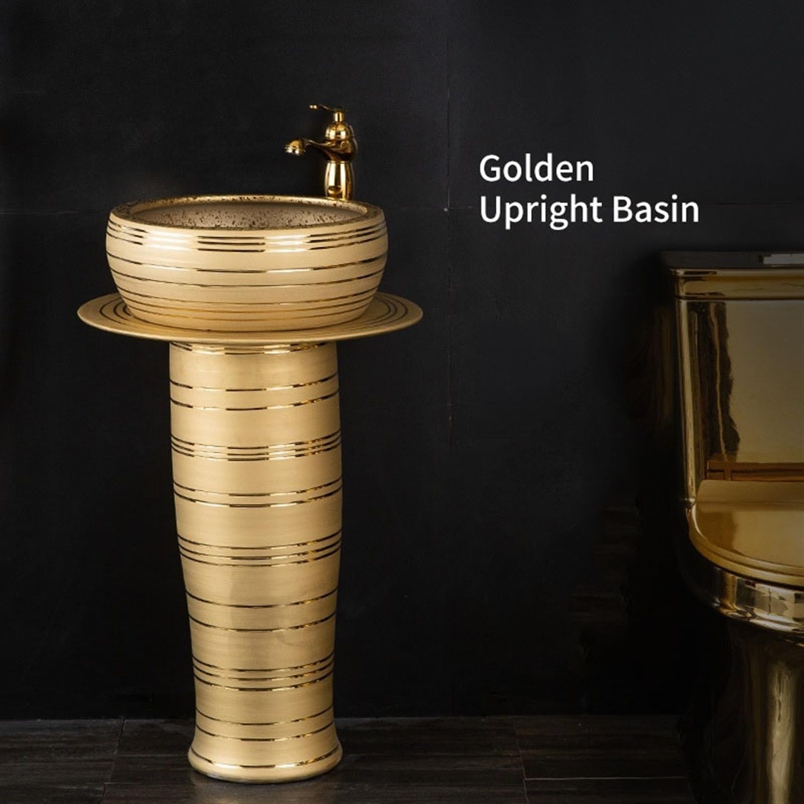 Golden Sink, fregadero de lujo para piso con grifo, drenaje y espejo, lavabo de columna de 3 piezas, tamaño A, B-One Size