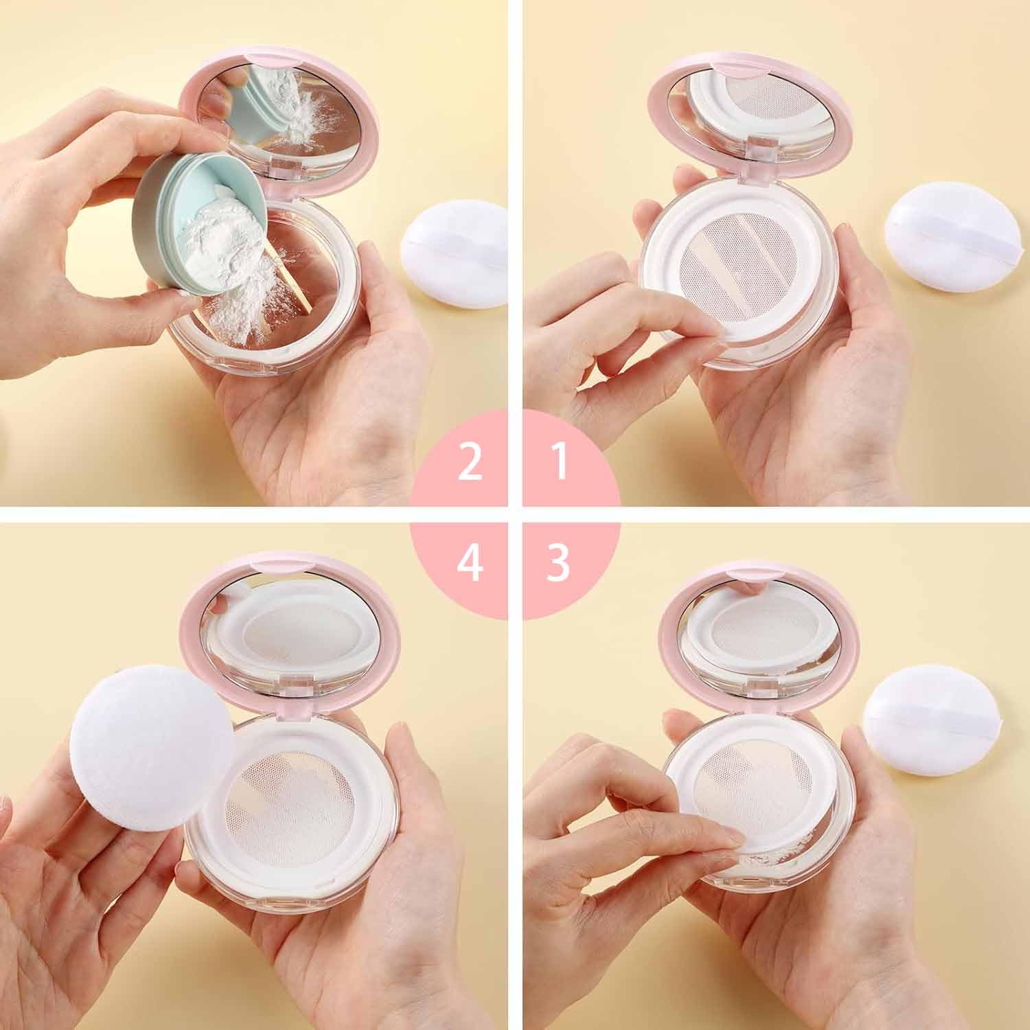 3 Pezzi Scatola per Cipria Vuota, Scatola Riutilizzabile per Cipria in Polvere, Contenitore da Viaggio per Cipria Astuccio, con Piumino e Specchio per Trucco per Donne e Ragazze