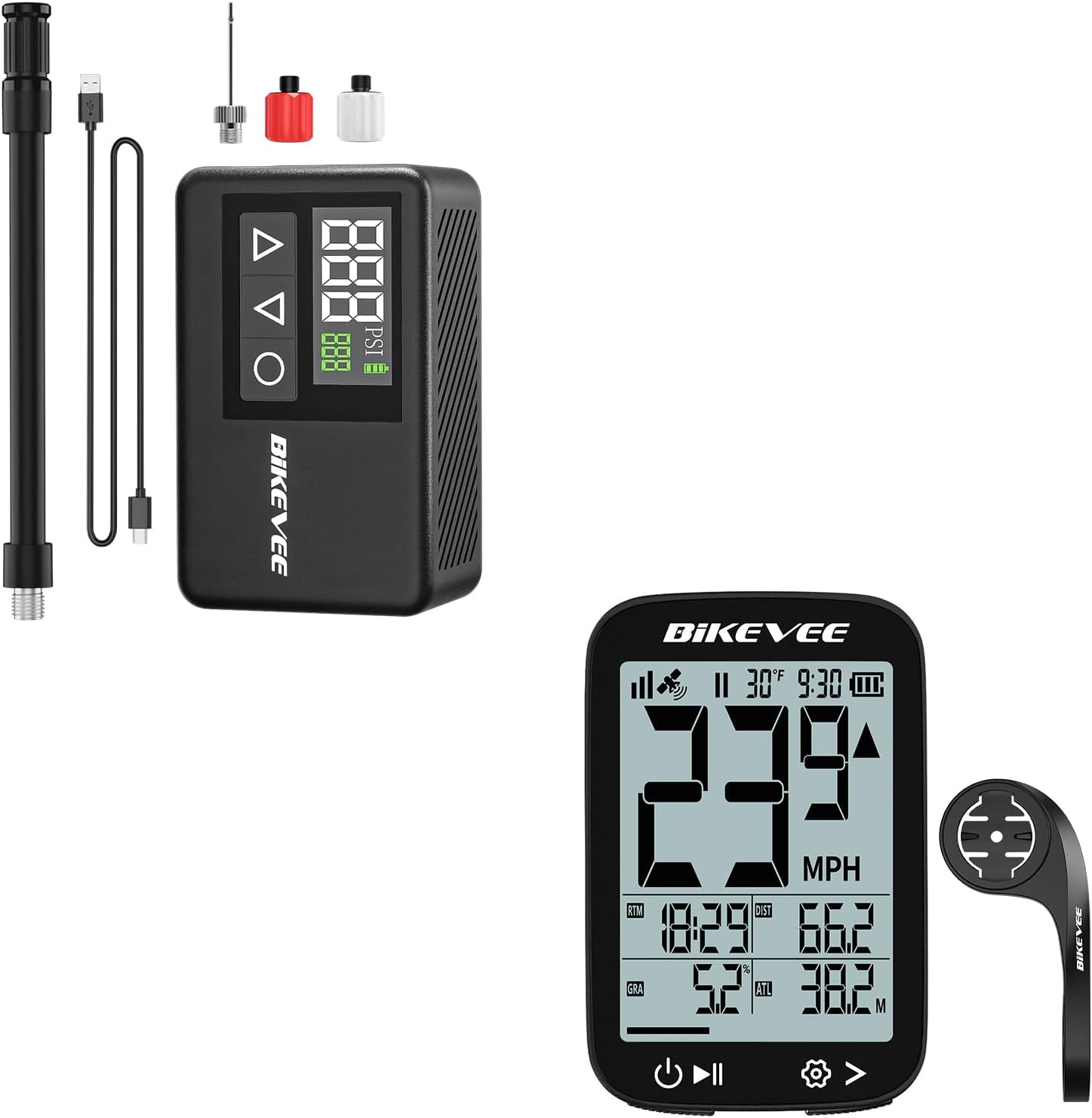 Bike Speedometer GPS Wireless Cycling Computer + Mini Bike Pump Electric (New Version)