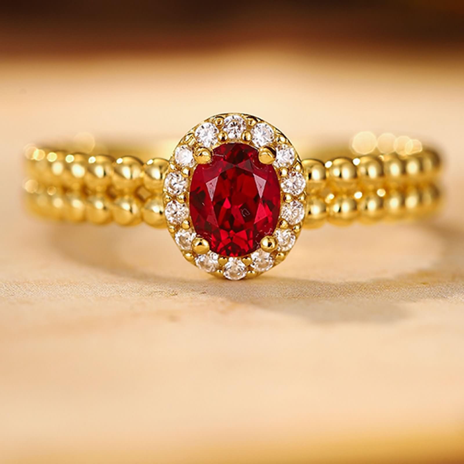 Anillos de Mujer Compromiso Oro 9K / 14K / 18K, 4 Garras Oval con Rubí de 0,5 ct y Moissanita, Anillo de Eternidad Oro Mujer