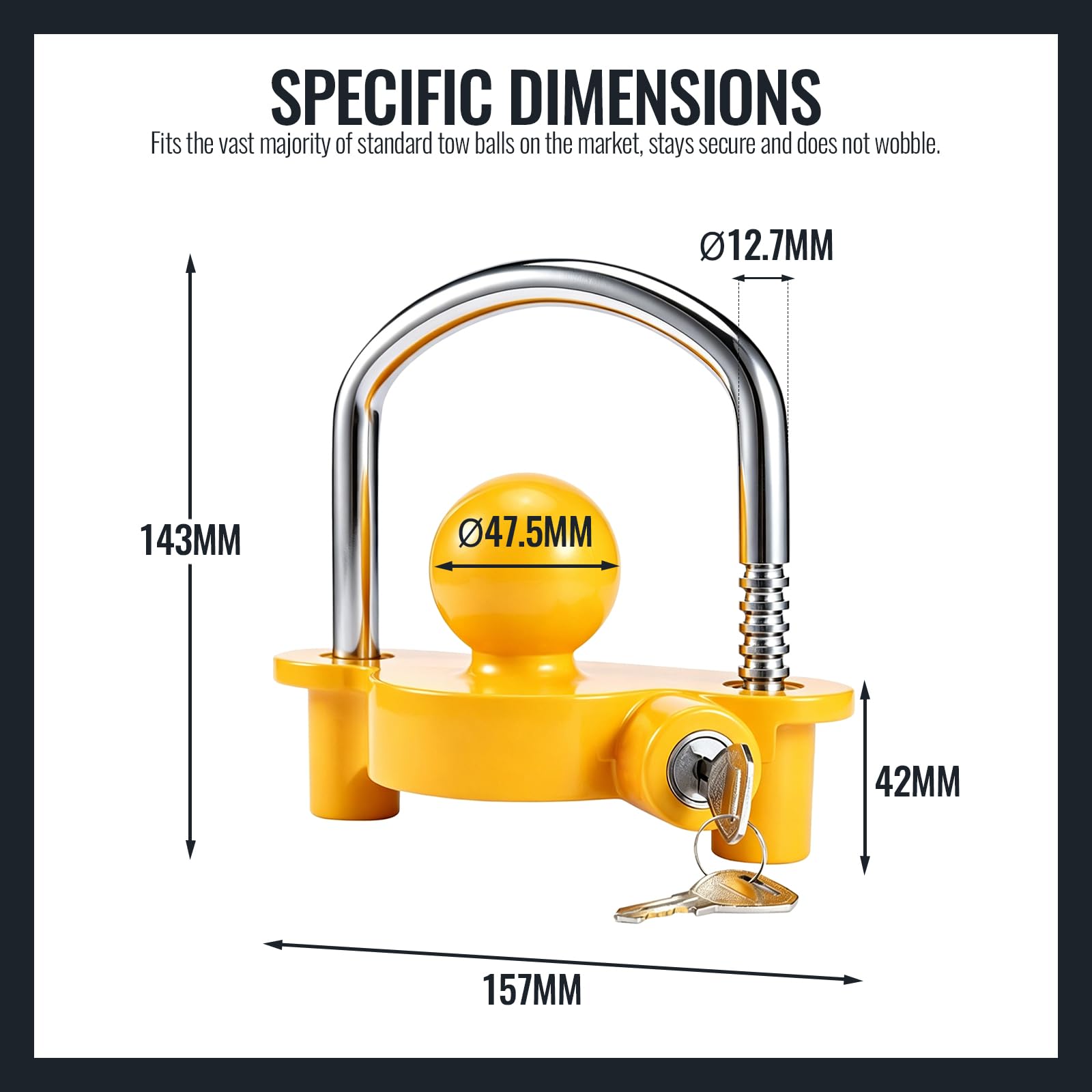 Lucchetto per Rimorchio,Antifurto per Rimorchio Regolabile,Compatibile con Accoppiatori da50 mm,con Gancio di Traino e 2 Chiavi di Sicurezza,Struttura in Acciaio Cromato per Caravan,Camper e Roulotte