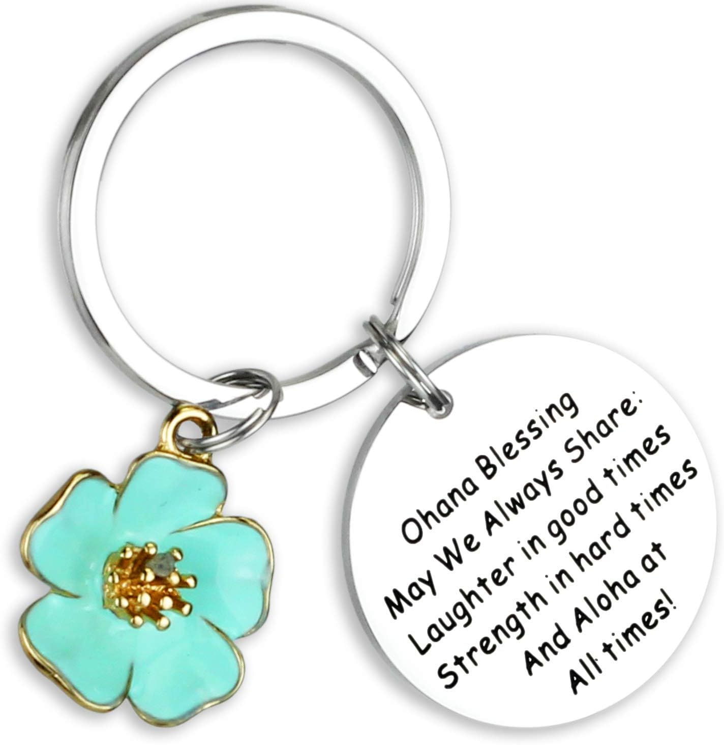 Jewelry Ohana Keychain Hawaiian Flower Keychain Blessing Gifts Hibiscus Charm Keychain Hawaiian Ohana Jewelry Gift for Family Hawaii Gifts for Women Ohana Jewelry Stainless-steel