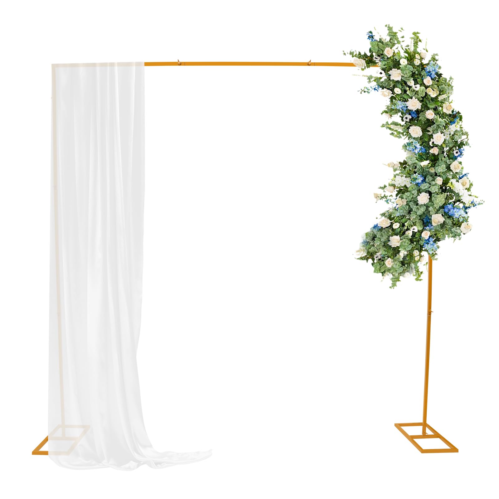 MARTEXBUY Backdrop Stand, 7.87x7.87ft Metal Wedding Party Background Stand Kit, Square Tube Curtain Frame for Party Wedding Celebration Photography Event (Gold)