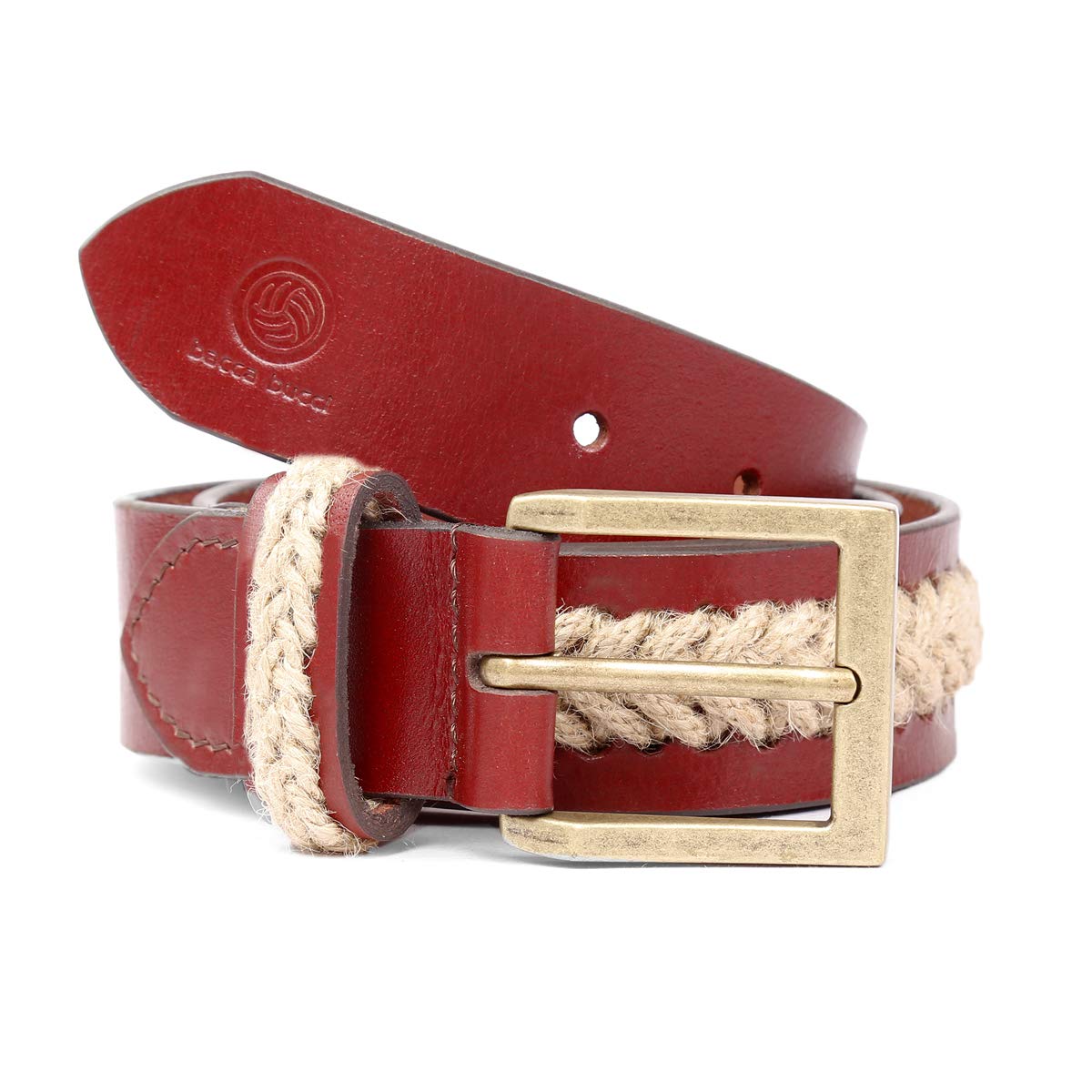 Bacca BucciMen's Upgraded Braided Genuine Leather Belt With Natural Jute Casual Weave Retro Style High End Fashion Belt