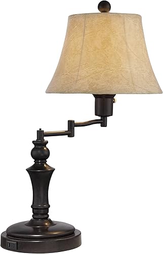 Miniatura 7 de Regency Hill Corey - Lámpara de mesa de escritorio tradicional natural con brazo oscilante con puerto de carga USB de estilo hotel, 21.75 pulgadas,