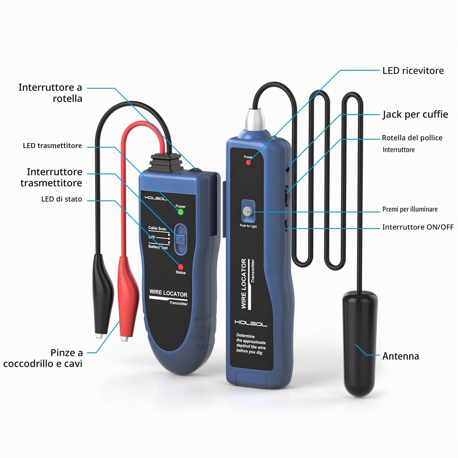 Tester per cavi sotto terra F02 Pro per trovare fili e fili di controllo, filo di recinzione per animali domestici, dotato di batteria ricaricabile da 1100 mAh