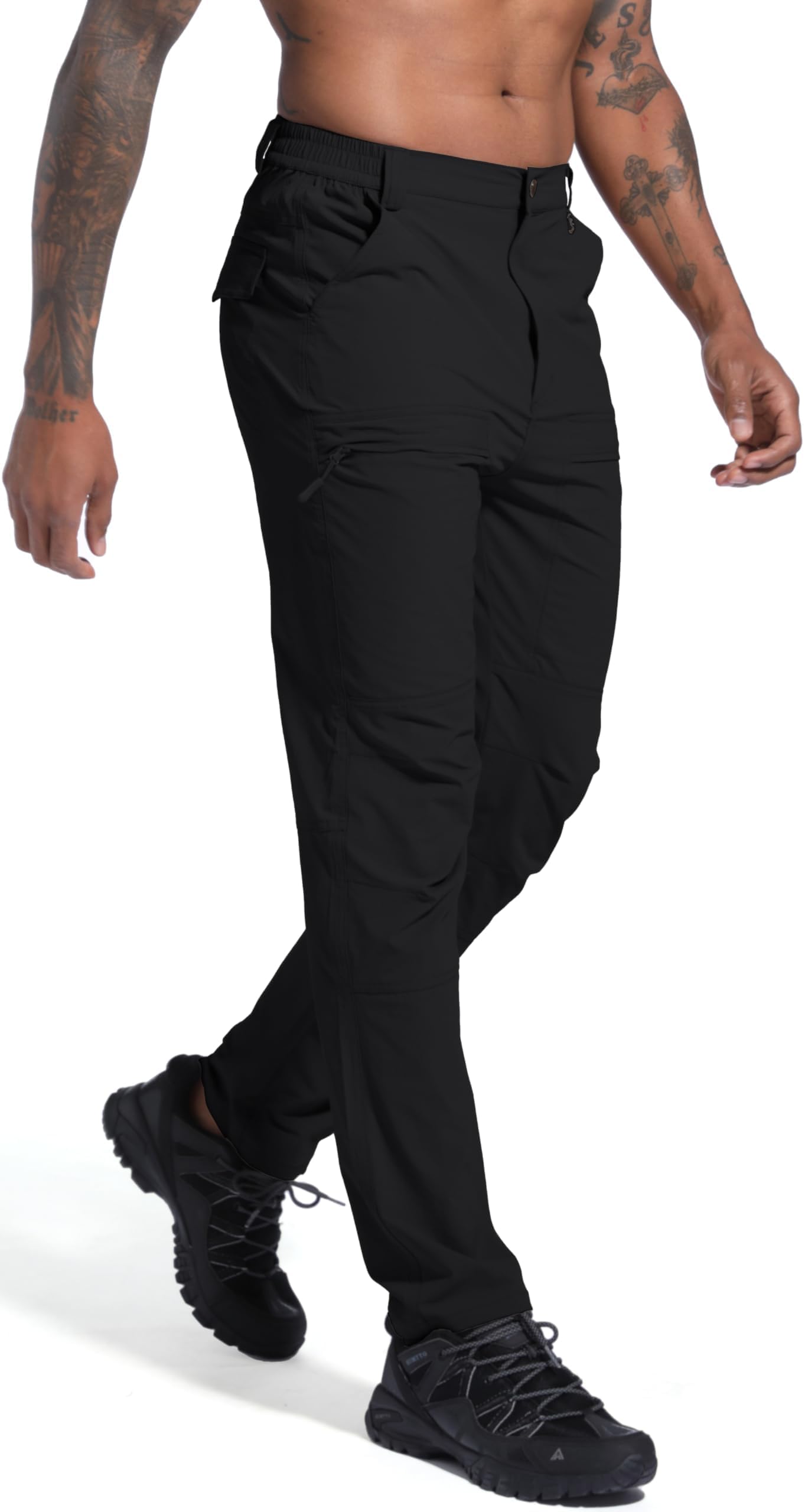 LINLANG EN Men's Lightweight Hiking Cargo Pants Waterproof Quick Dry Travel Fishing Climbing Work Outdoor Pants Black M