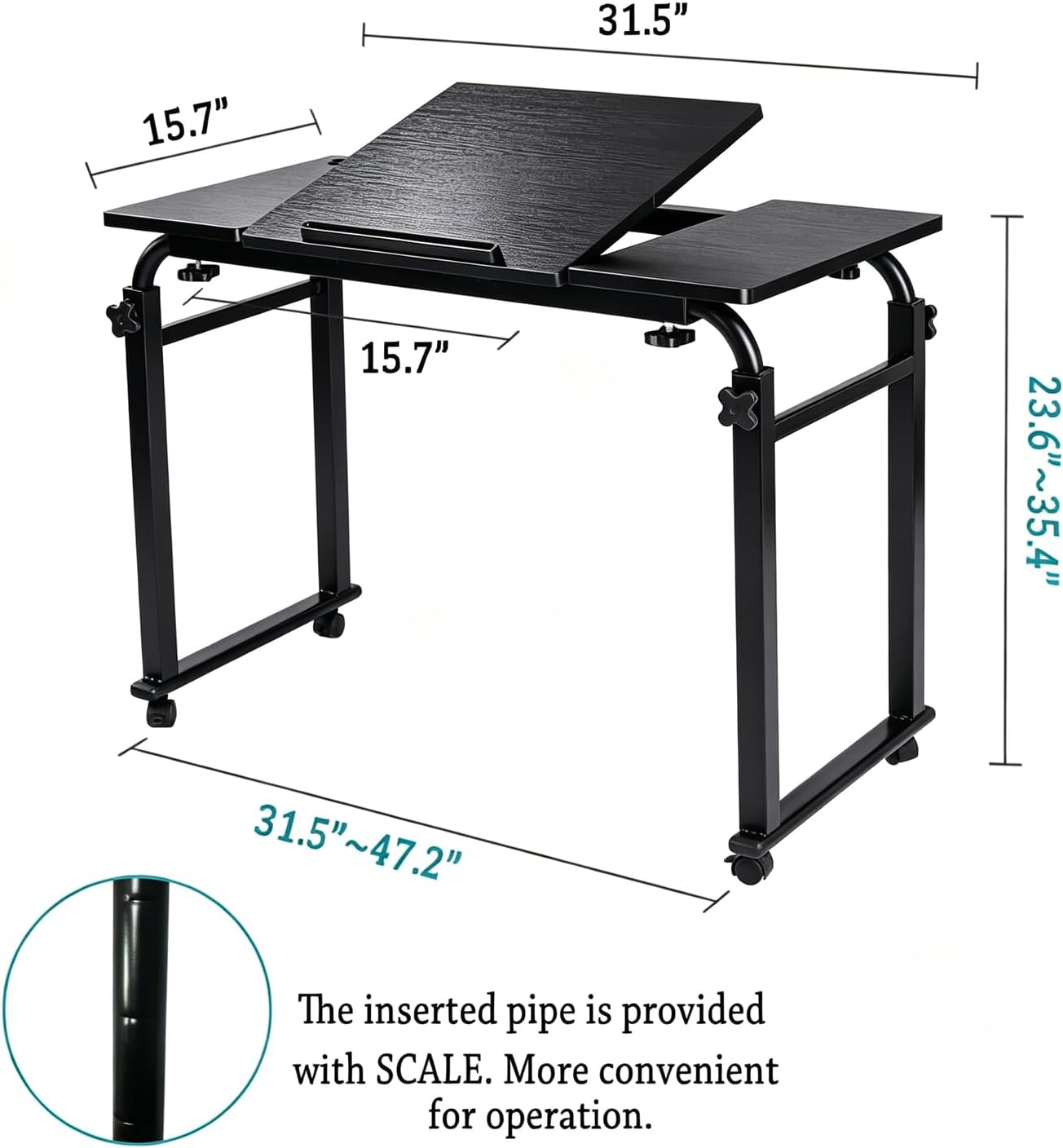 TV Tray Table Adjustable Height Couch Sofa Table TV Dinner Table Couch Desk Snack Oversized Table with 3 Height 5 Tilt Angle Adjustment Phone Tablet Slot Laptop Desk Stand for Bed Sofa Small Spaces