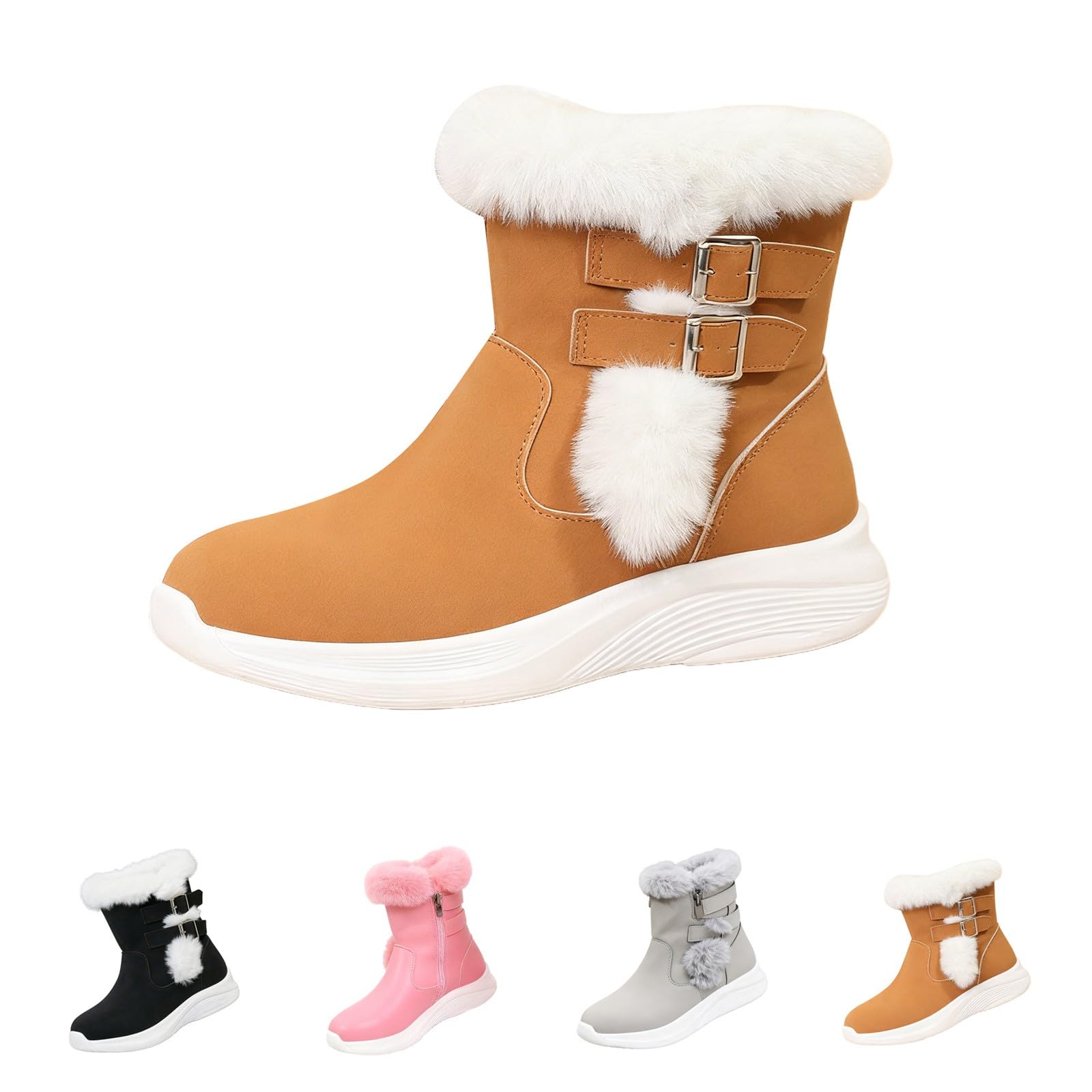 Botas de nieve forradas para mujer, botas de invierno de caña corta Botas