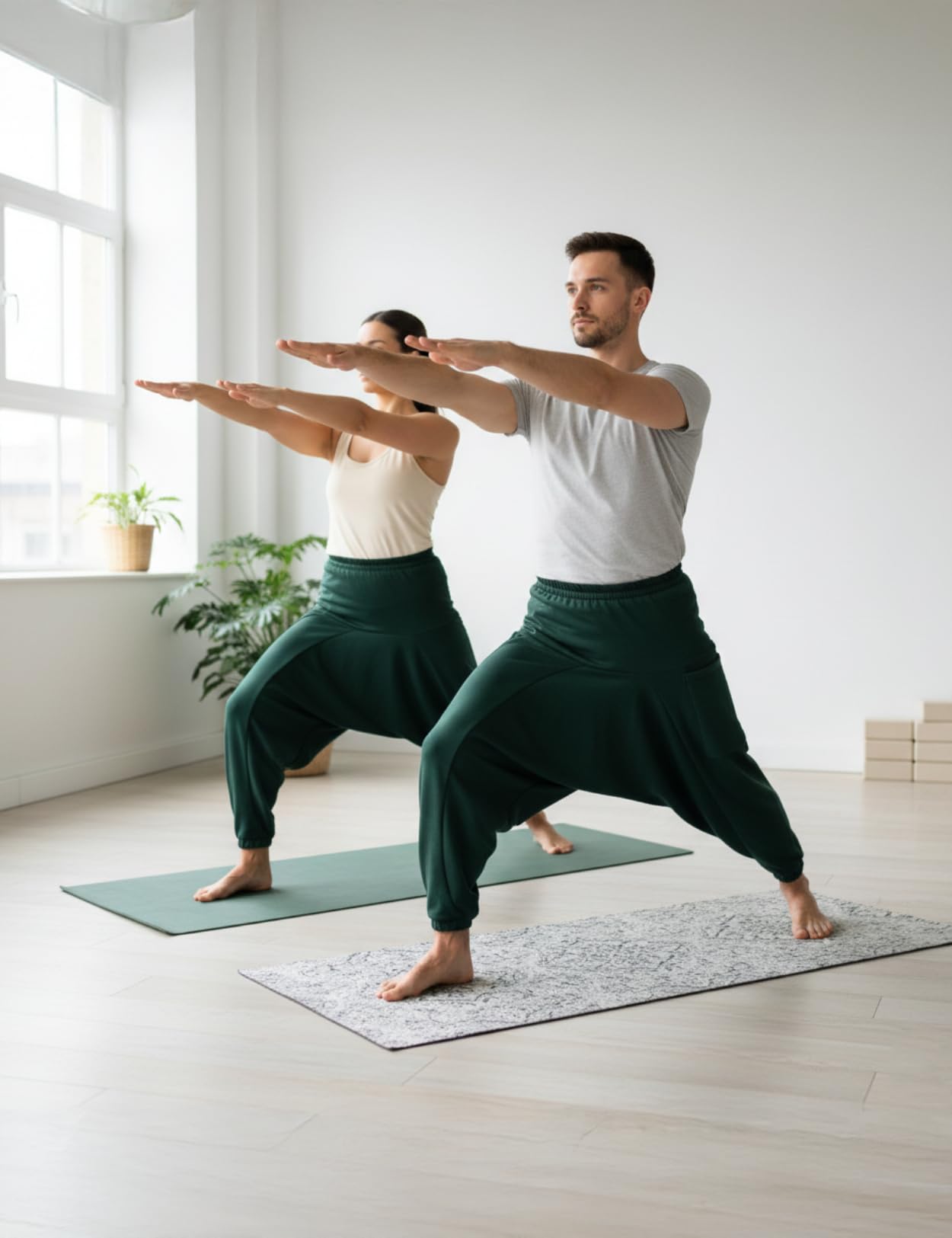 PANASIAM Haremshose Damen & Herren - Aladinhose Unisex - warme Yogahose | Pumphose mit hohem Baumwollanteil, tiefer Schritt, elastischer Bund, weicher Jogginghosen-Stoff, Winterhose für kühle Tage