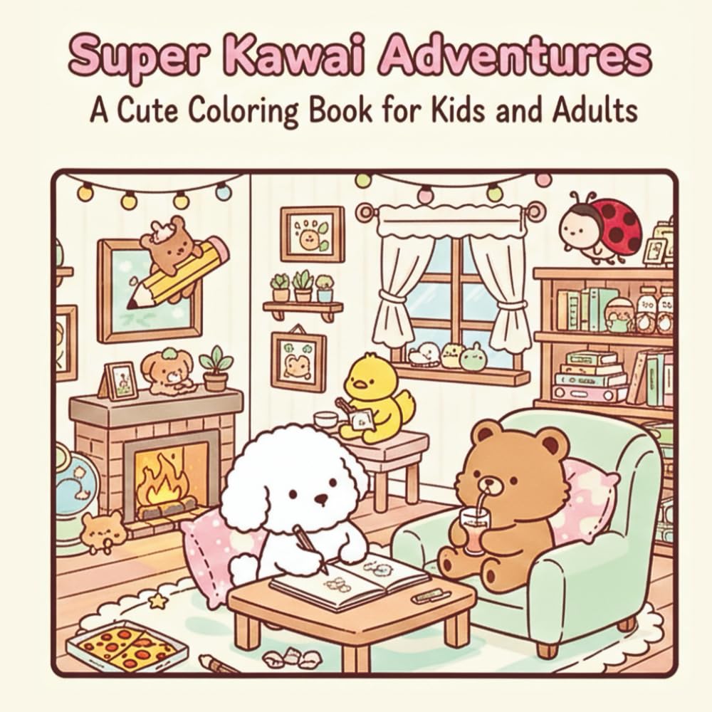 Super Kawaii Adventures: A Cute Coloring Book for Kids and Adults Featuring Adorable Animal Friends in Cozy Scenes for Relaxation, Stress Relief, and Creative Fun
