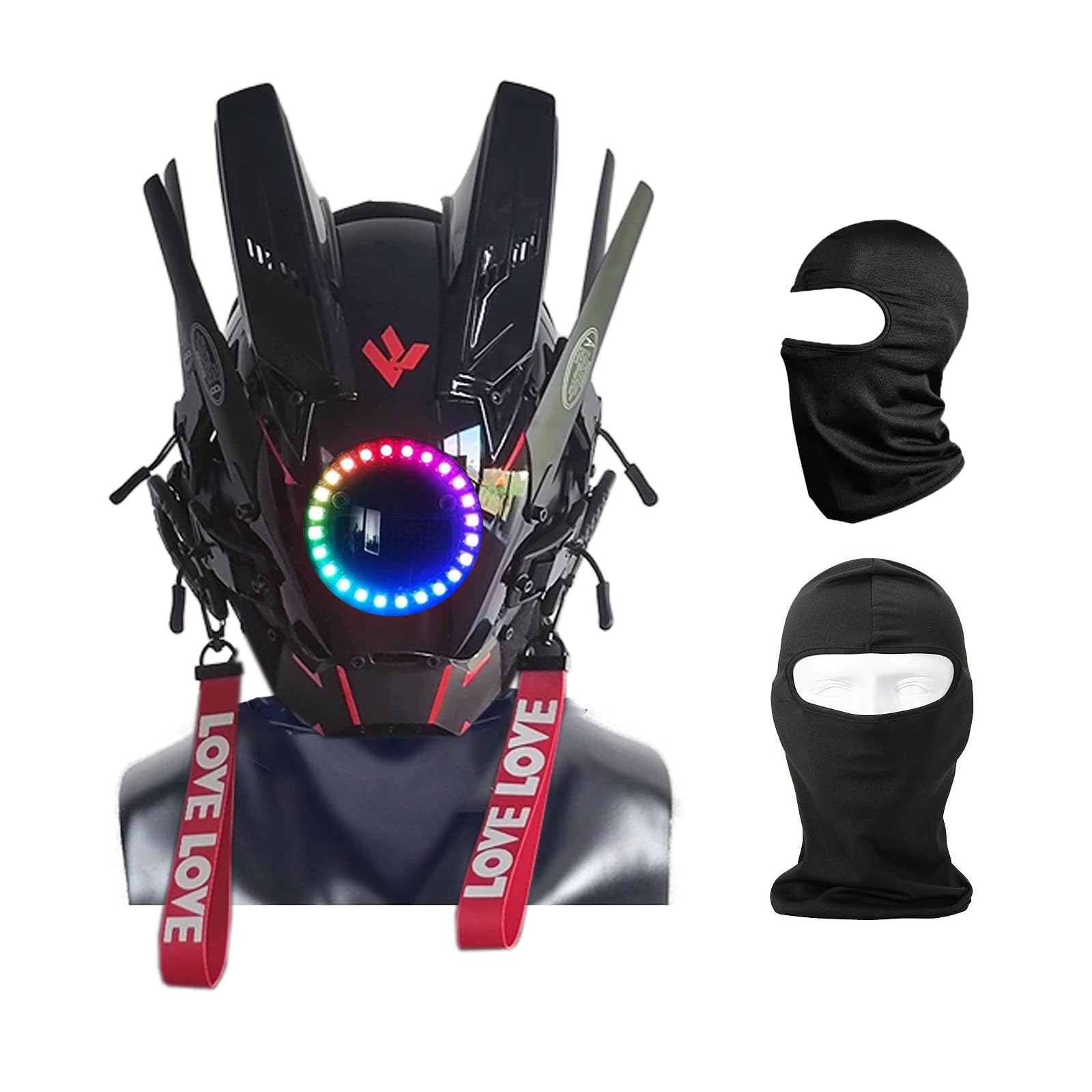 Punk maska kask cosplay dla mężczyzn, futurystyczna odzież punkowa, techwear, Halloween, cosplay, dopasowanie, impreza, festiwal muzyczny, akcesoria ze światłem