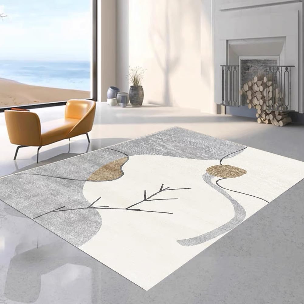 Tapis en velours cristal style crème 100x150 cm lavable et doux pour salon et chambre
