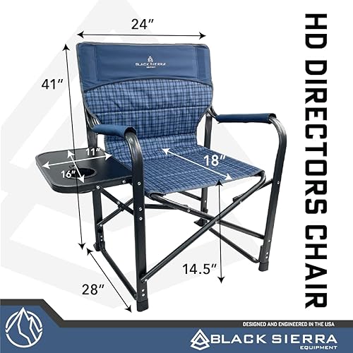 Miniatura 9 de XL Directors Silla con mesa auxiliar plegable, silla de campamento resistente soporta 400 libras, asiento plegable para exteriores de gran