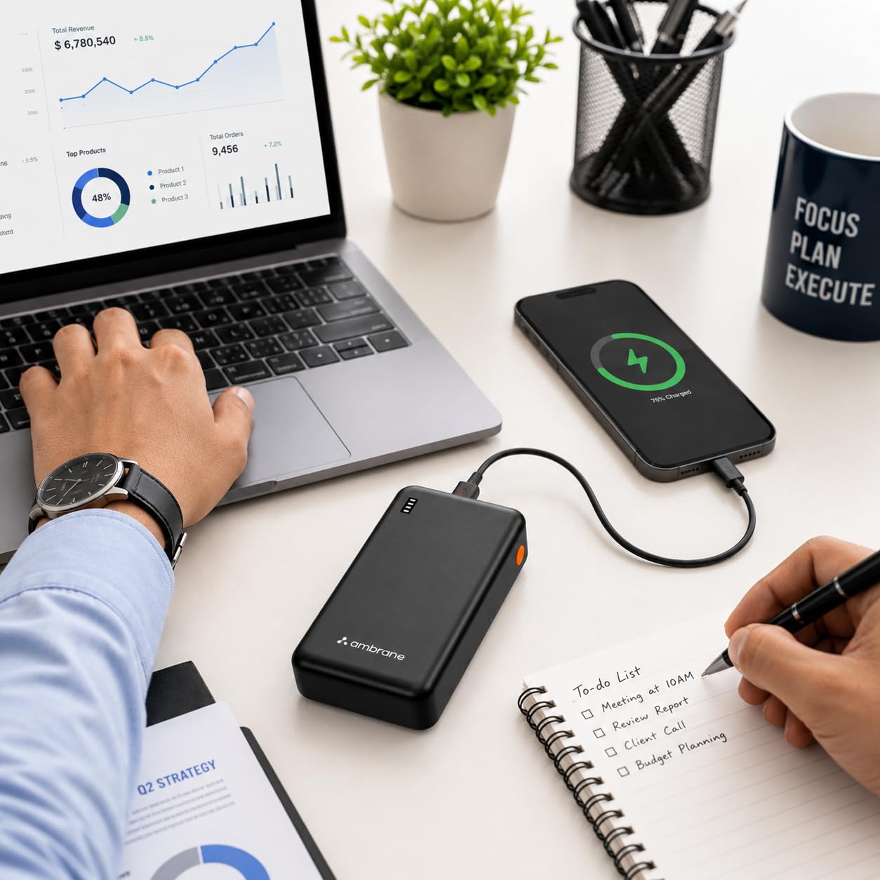 Ambrane 20000mAh Power Bank with 22.5W Fast Charging | 3 Output Ports | Type-C & USB Input | Compact Portable Charger for iPhone, Android Mobile Phone, Tablets, Earbuds, Speakers,smartwatch — Amazon image 7