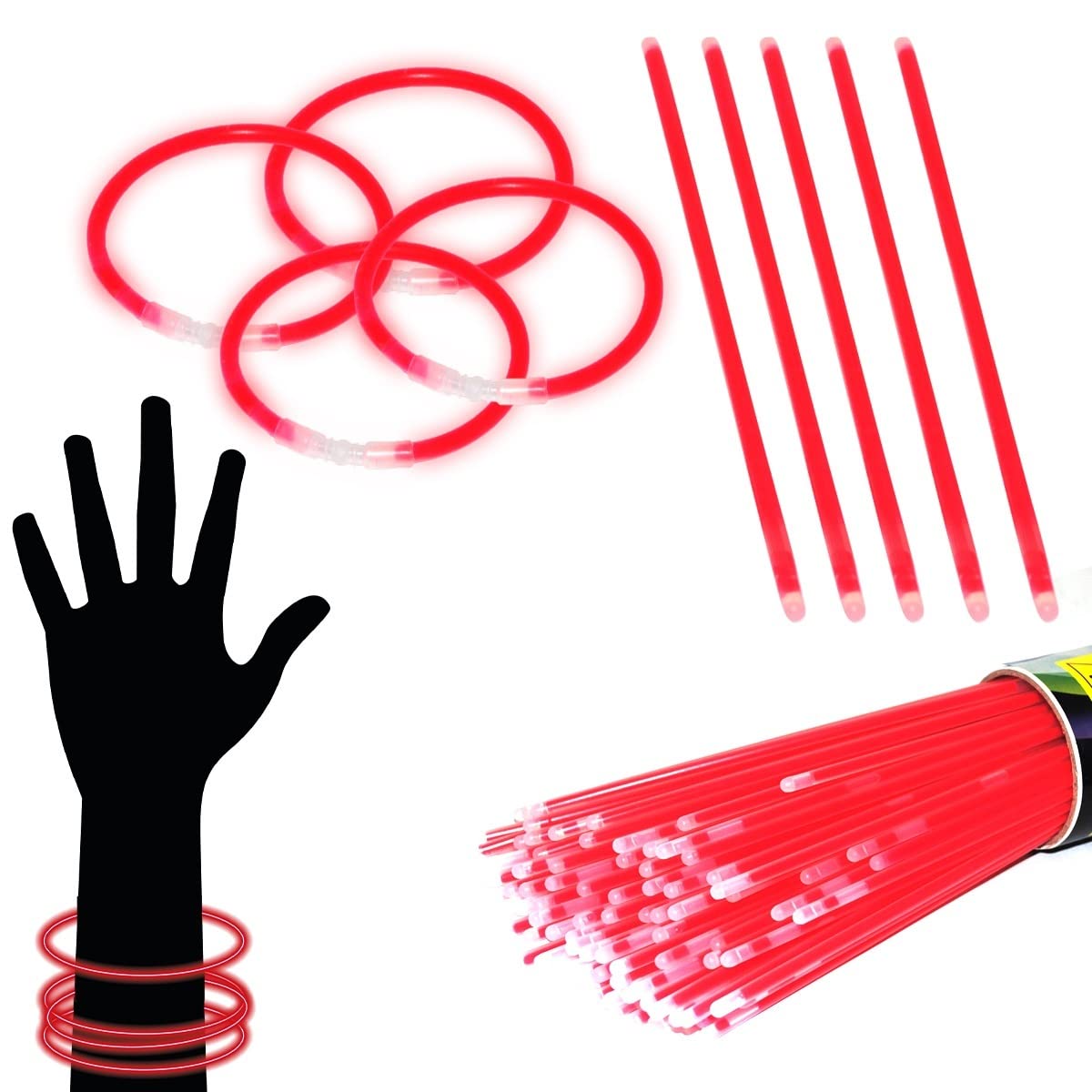 200 Pulseras luminosas (Rojo)