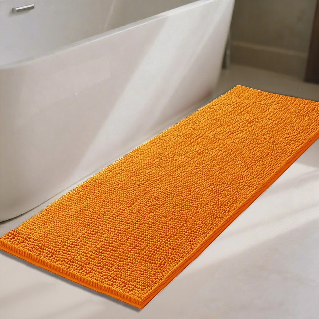 Bathroom Rugs 70x24,Super Absorbent Soft,Thick,Machine Washable Chenille Bath Mat,Non Slip Toilet Floor Rug,Bath Mats for Bathroom Floor, Home Decor Accessories,Orange