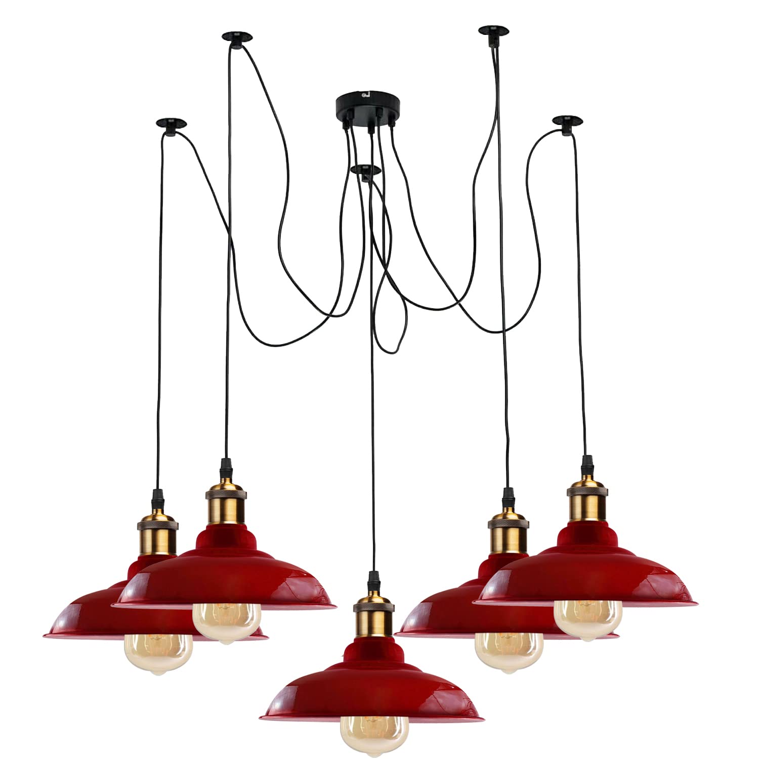 HXYSXHJUO Vintage 5 Way Chandelier Spider Ceiling Indoor Lamp with Bulb Fixture Metal Curvy Shade for Hall Restaurant bar Dining Room (Red, Bulb)