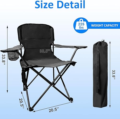 Miniatura 2 de Silla plegable de campamento, capacidad de 225 libras, incluye portavasos y bolsa de almacenamiento lateral, portátil de 5.5 libras para playa,