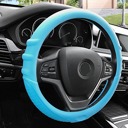 Fh Group Fh3003Lightblue Universal Fit Silicone With Grip And Pattern Massaging Grip Light Blue Steering Wheel Cover Fits Most Cars, Suvs, Trucks, And Vans #TOP2