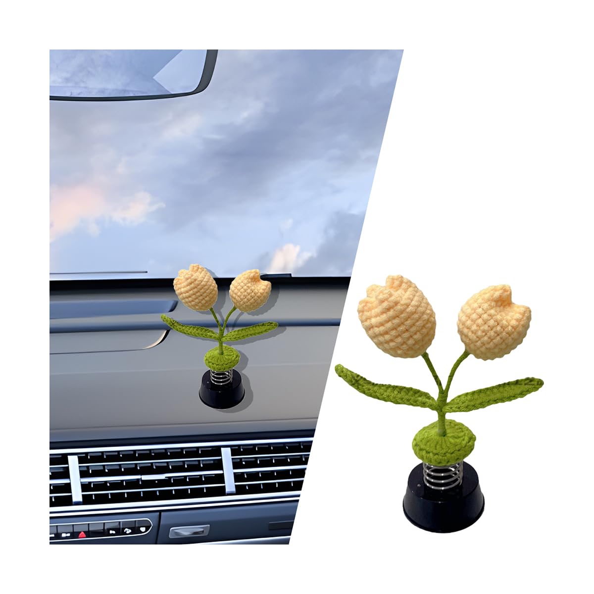 Mandark Car Dashboard Decoration, Crochet Cute Vehicle Desk Ornament Accessories, Handmade Knitted Automotive Interior Home Office Charm for Women