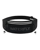 WATERFLY Running Belt Fanny Pack&colon; Breathable 3 Pocket Waist Bag for Men Women Workout Exercise Fitness Phone Holder Fits All Phones - Runner Marathon Jogging Race Belt with Bib Clip Black