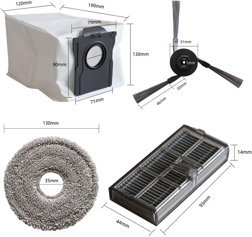 Replacement Vacuum Parts Kit for MOVA For P50 Pro For Ultra: Side Brush, Mop Cloth, Filter & Dust Bag, Robot Vacuum Accessories for Pet Hair & Corner For Edge Cleaning