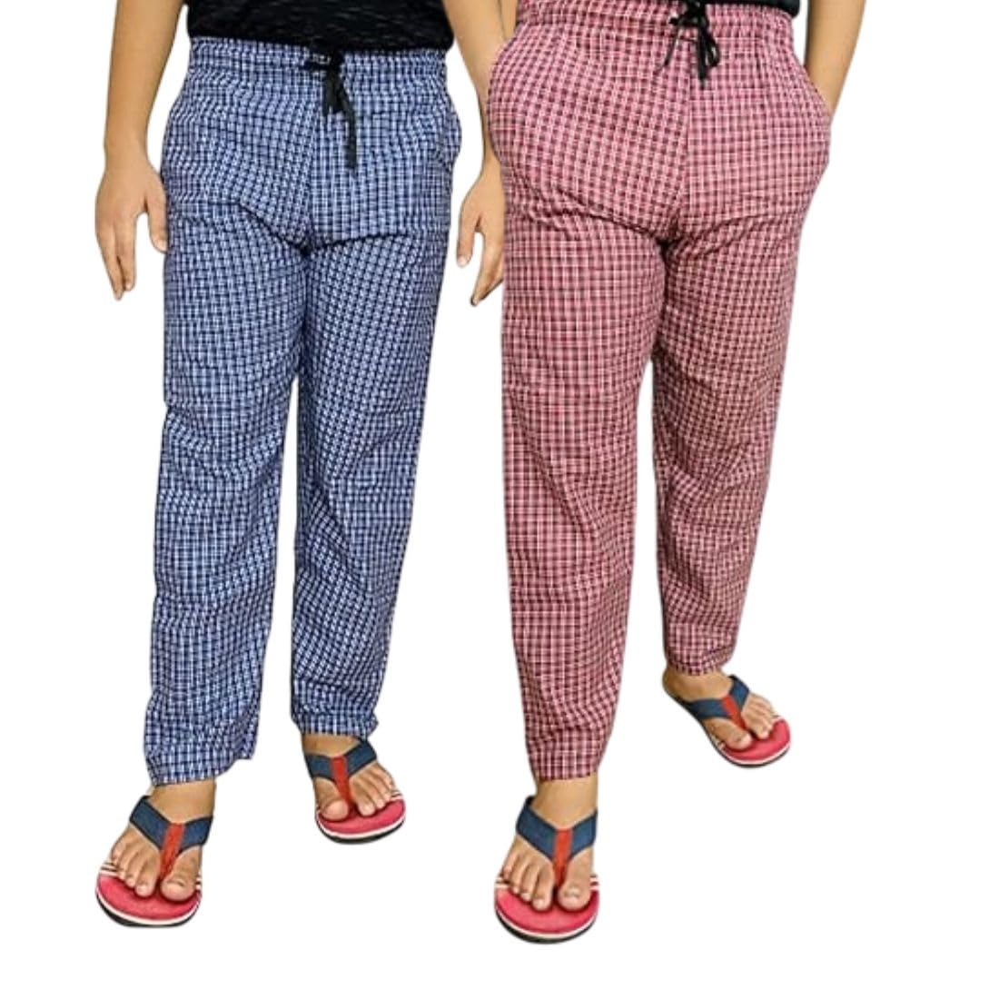Men's Regular Fit Cotton Blend Checkered Casual Pyjama Lower Pant | Soft Loungewear with Drawstring Waist & Pockets Pack of 2-image-44