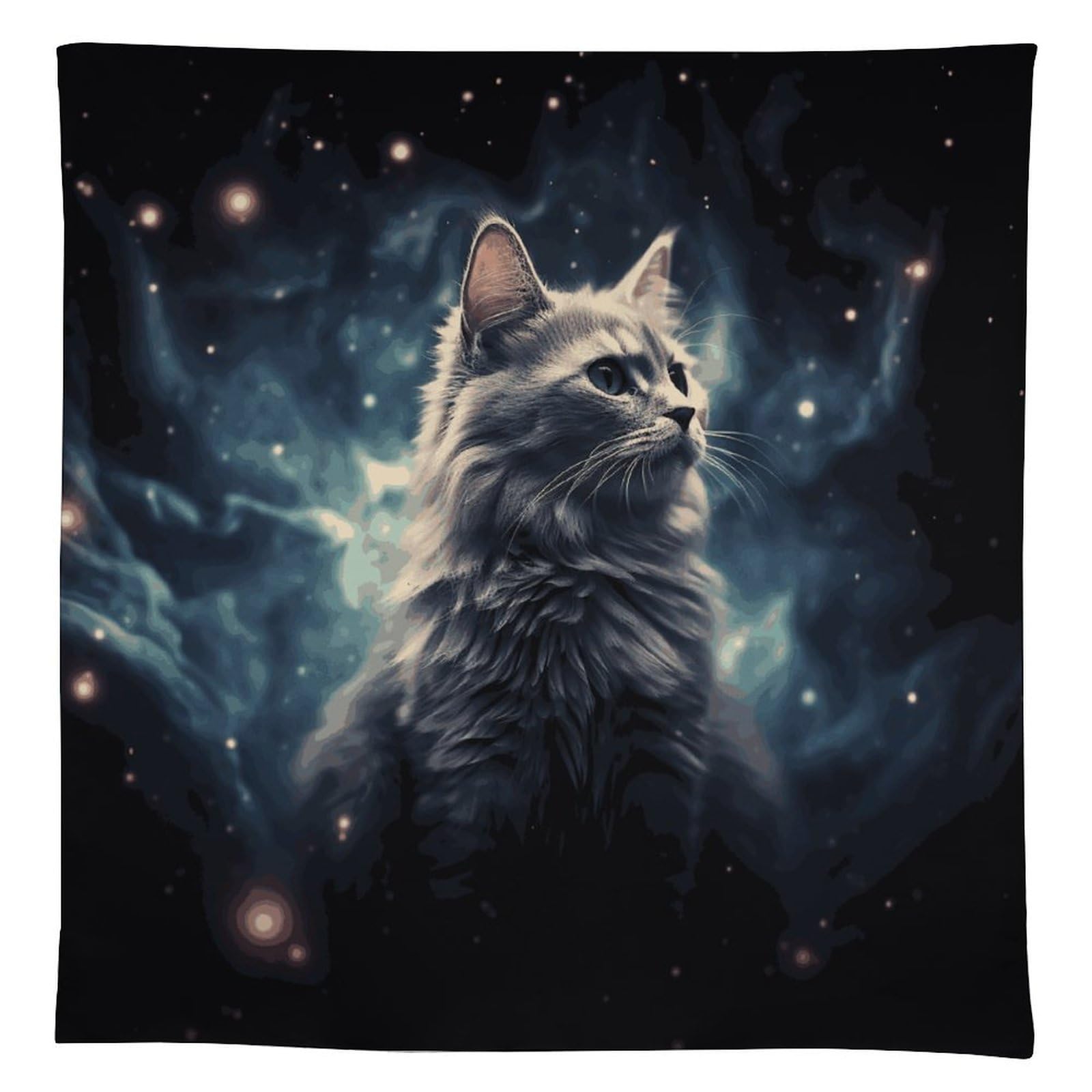 Nappe de table rectangulaire lavable motif chat galactique anti-tache