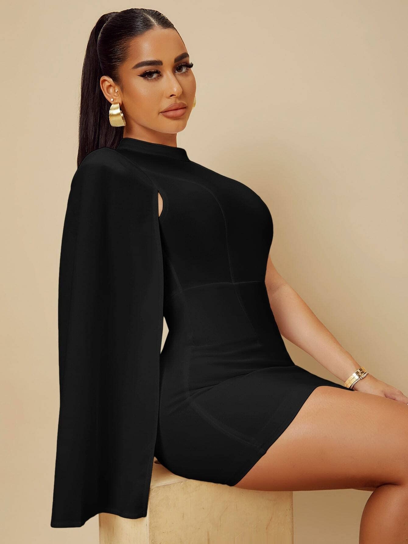 Amazon.com: Women's Dresses Asymmetrical Neck Slit Sleeve Bodycon Dress  Dress for Women (Color : Black, Size : Large) : Clothing, Shoes & Jewelry