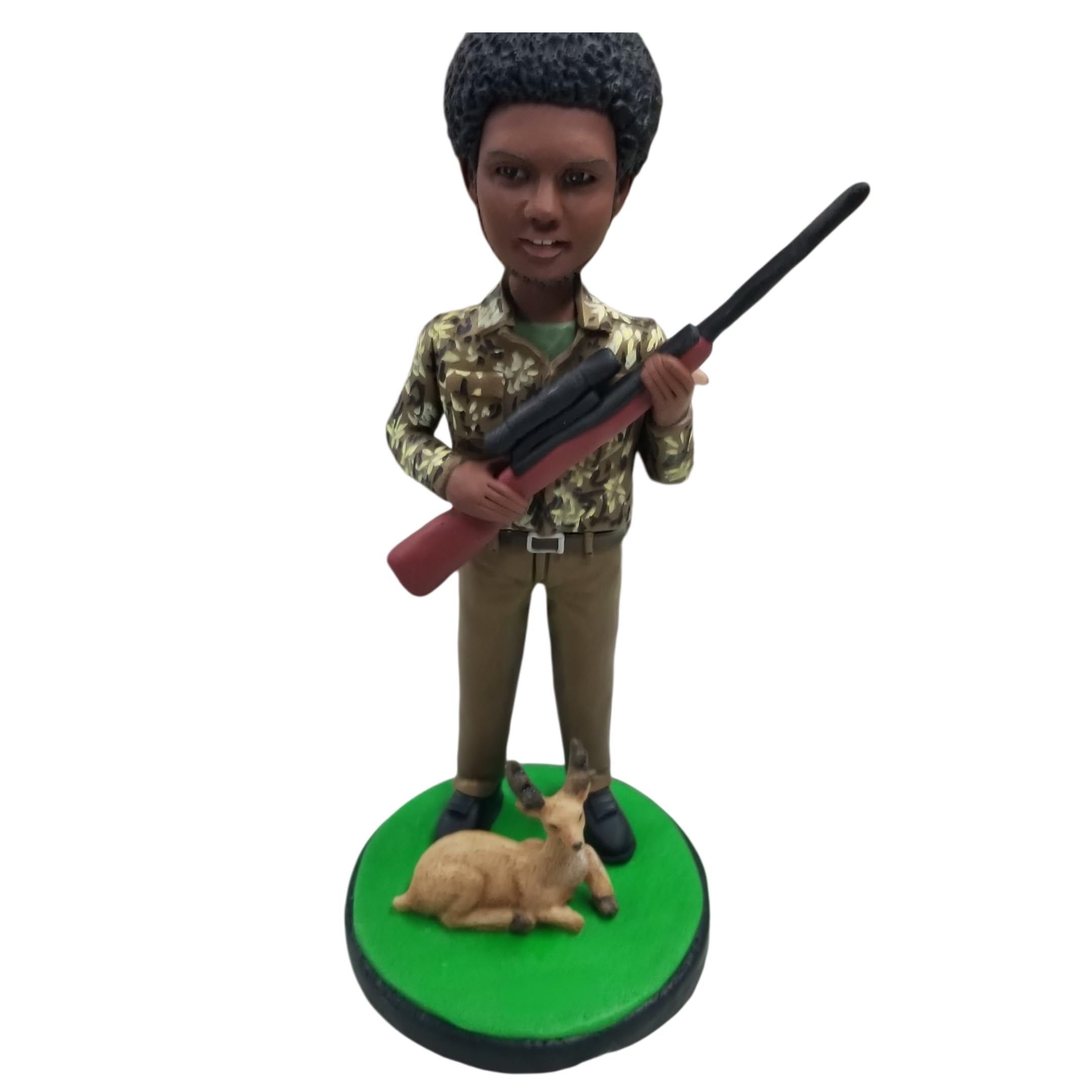 Figura 3D de cabeza de bobblehead, figura de cazador masculino con escopeta y ciervos temáticos de caza, adorno de escritorio personalizado, regalos para entusiastas de la caza al aire libre