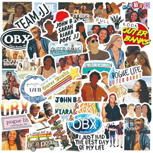 50pcs Outer Banks Stickers for Kids, Cool Waterproof Vinyl Decal for Teen Adult Boy Laptop, Travel Case, Phone, Bike, Water Bottle, Guitar, Computer, Skateboard (White)
