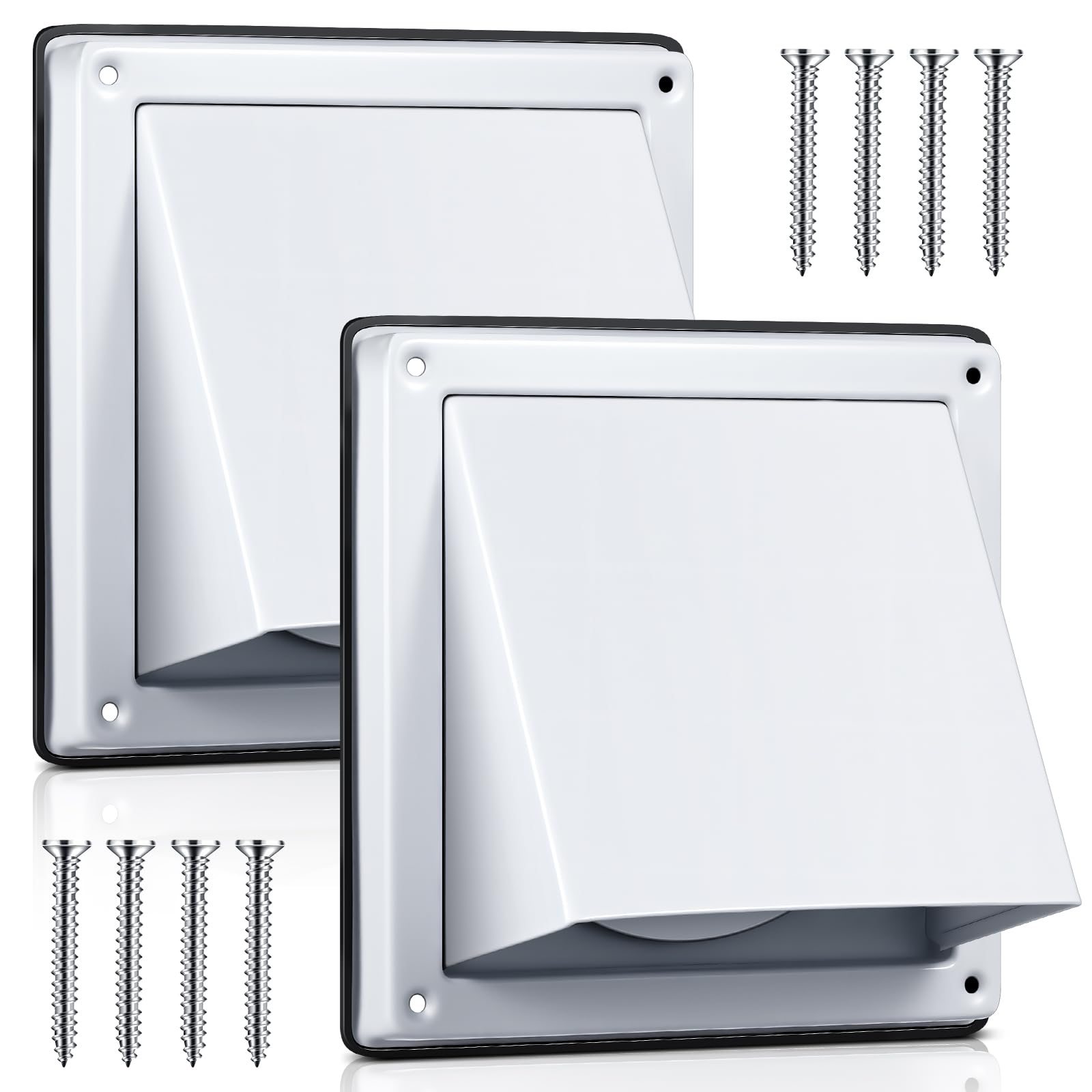 Gisafai 2 Pcs 4" Dryer Vent Cover Outside, Stainless Steel External Extractor Wall Vent with Cushioned Non Return Flap &amp; Rubber Gaskets for Home Bathroom Exhaust Fan Cove (White)