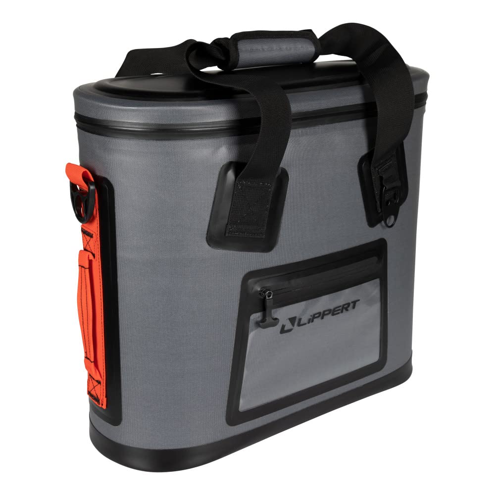 Lippert Adventure Pro 30-Can Soft Insulated Cooler Tote Bag, Up to 20 lbs. of Ice, 22-1/2 Quarts of Water, 8-1/4" x 20" x 17-1/2" Wide Mouth Opening, Padded Handle &amp; Shoulder Strap - 2021099913
