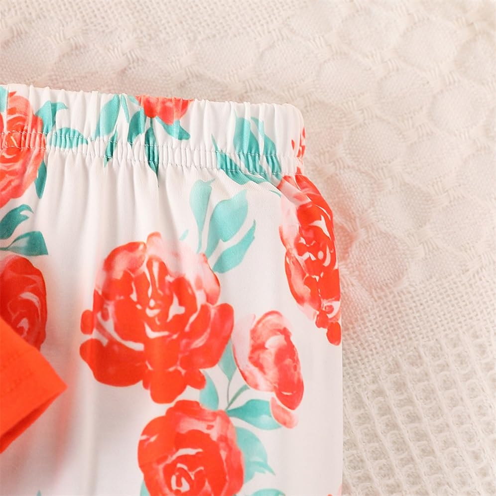 Image of Axumity Kid Girl Clothes Ruffle Sleeve Top Floral Allover Pants 3-9 Years Fall Outfit Set