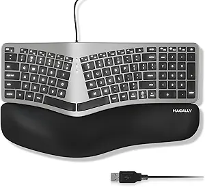 Macally Wired Ergonomic Keyboard for Mac - Compatible Backlit Apple Keyboard with Wrist Rest (Curved for Comfort) for MacBook Pro/Air, iMac, Mac mini