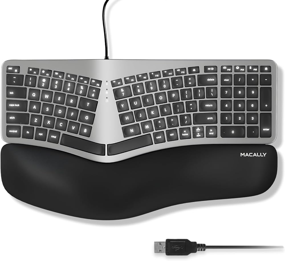 Amazon | Macally 有線人間工学キーボード Mac用 - リストレスト付き