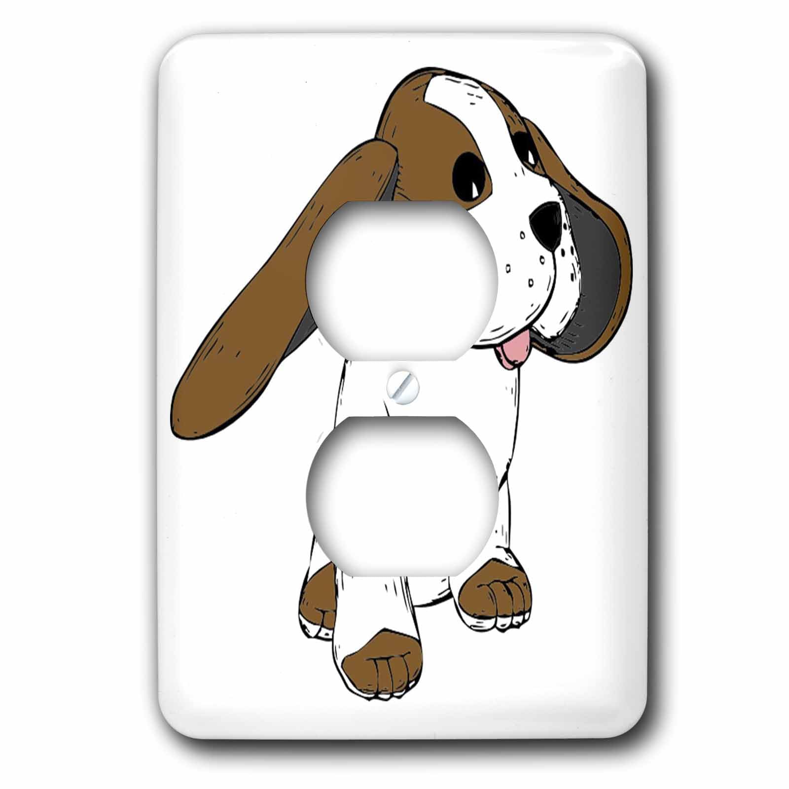Cache-prise pour 2 prises double décoration chien marron blanc 3dRose LSP_39643_6